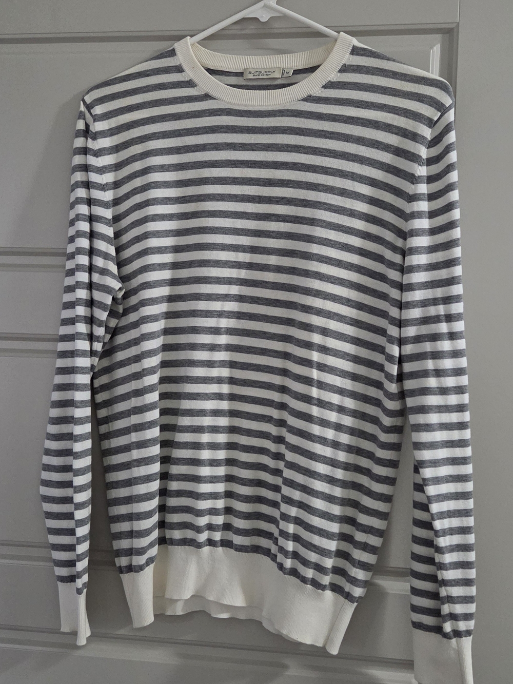 Suitsupply Gray & White Striped Crewneck Sweater